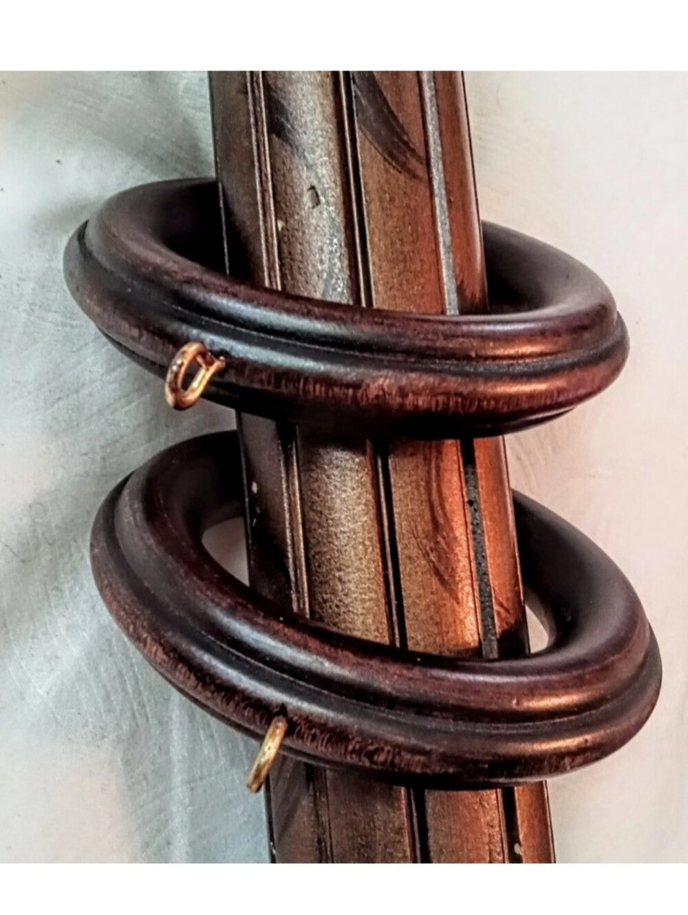 (2) Kirsch Drapery Rings Curtain Rod Rings. Mahogany Wood Design. 2.5" Inside